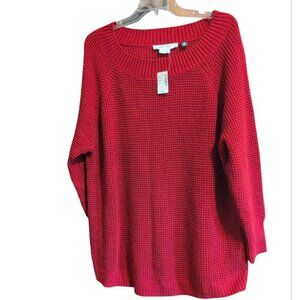 NWT Penningtons Sweater In Every Story Knitted Red Pullover Long Sleeve Cozy Top